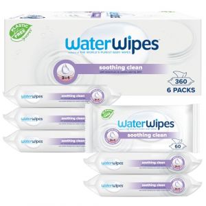 WaterWipes Soothing Clean Baby Wipes, 360 unités (6 paquets), 99% d'eau avec extraits botaniques, 3-en-1 nettoie, soigne, apaise, non parfumées, emballage pouvant varier