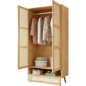 Liberté - Armoire 90x45x183cm,filet en rotin, avec couvercle inférieur réversible, aggloméré + rotin pe