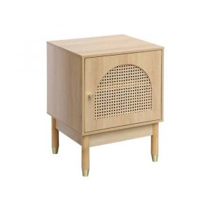 Sweeek - Table de chevet bohème bois et cannage naturel 1 porte 45 x 40 x 60 cm - Judith