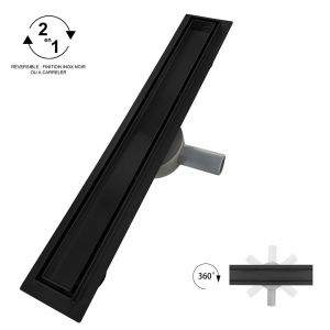 VINY Caniveau de douche 2en1 &agrave; encastrer L.70 cm, &agrave; carreler ou inox noir, drainage 36L/min, haut. r&eacute;glable