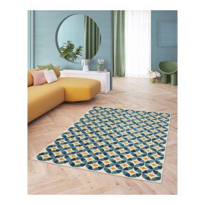 Tapis motif carreaux de ciment extérieur et intérieur design Sepya 160x230 Bleu pétrole