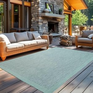 Tapis d'extérieur 280x370 cm Bleu Tapis balcon cuisine et terrasse unicolore en tissage plat résistant aux intempéries