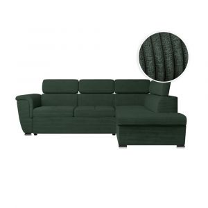 Loungitude Canap&eacute; d'angle droit convertible en velours c&ocirc;tel&eacute; vert fonc&eacute;