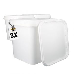 Fixedbyu - 3 Seau en plastique avec couvercle, pp, carr&eacute;, blanc, qualit&eacute; alimentaire 5,4 l