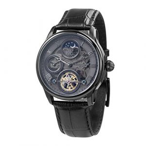 Thomas Earnshaw Longitude Shadow ES-8063-03 Montre automatique pour homme Avec cadran gris &agrave; m&eacute;canisme apparent et bracelet en cuir noir
