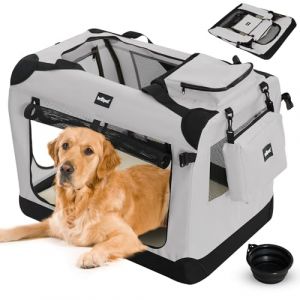 Leopet Sac de Transport pour Chiens - Gamelle Pliable Respirant Taille XXXL Gris - Bagage Panier pour Animal de Compagnie