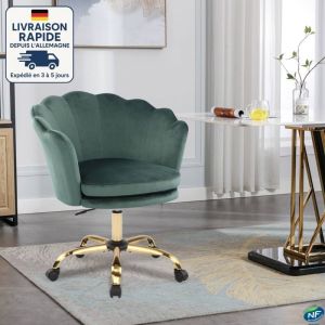 MODFU - Chaise de bureau &agrave; roulettes, chaise de coiffeuse/chaise de salle &agrave; manger, convient pour la chambre et le salon, velours, vert