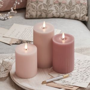 Lights4Fun 3 Bougies Piliers TruGlow Rose Pâle à LED