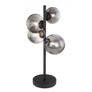Globo Lampe de table LED, boule de verre, noir fum&eacute;, H 48 cm, RIHA