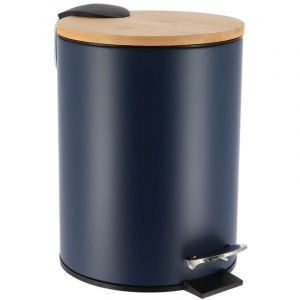 Tendance Poubelle &agrave; p&eacute;dale 2.5L en m&eacute;tal Bleu avec couvercle en Bambou