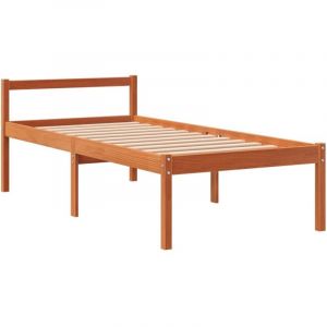 VidaXL Lit pour Personne &Acirc;g&eacute;e, Lit Simple avec T&ecirc;te de Lit, Lit Adulte, Meuble de Chambre, Moderne, Cire Marron 75x190 cm Bois de Pin Massif