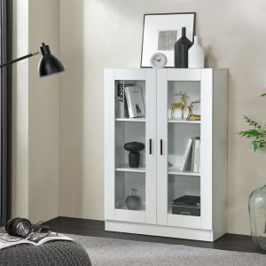 Armoire vitrée Sorø 115 x 80 x 31 cm blanc [en.casa] blanc