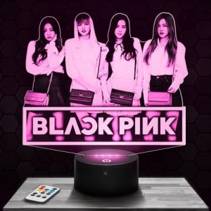 Lampe 3D - Black Pink Kpop - Accessoire Merch Cadeau Black Pink Kpop - Veilleuse Led Tactile avec socle au choix et télécommande