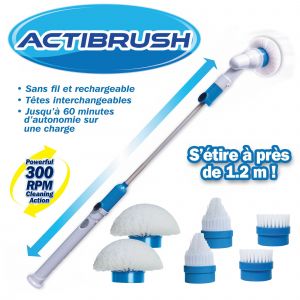 Actibrush + 6 Brosses - Brosse à récurer sans fil et rechargeable avec Rallonge