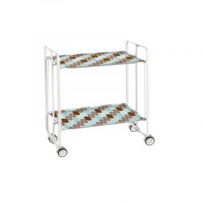 Table roulante pliante bauhaus châssis blanc, 2 plateaux Don Hierro