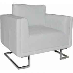 Fauteuil chaise siège lounge design club sofa salon cube avec pieds chromés cuir synt tique blanc 1102045/3