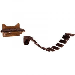 Arbre &agrave; chat mural en bois avec couchage et escalier pont &agrave; 9 &eacute;tapes 123 x 20 x 17 cm charge max : 10 kg marron 20_0001632