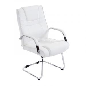 Décoshop26 Fauteuil de bureau sans roulettes accoudoirs chaise visiteur charge maximale 180 kg en pvc blanc cadre en métal 100003249
