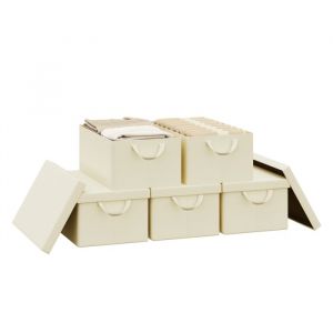 Lot de 5 Bo&icirc;te de Rangement Woltu 48x29x20 cm, avec Couvercle, Coffre de Rangement en Tissu non Tiss&eacute;, Pliable, Cr&egrave;me