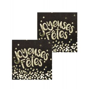 12 Serviettes en papier Joyeuses Fêtes noires et dorées 33 x 33 cm