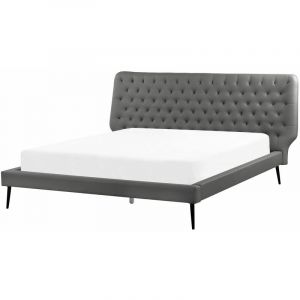 Image de Beliani Lit double en simili-cuir gris 160 x 200 cm ESSONNE