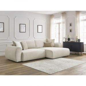 Bobochic Canapé d'angle droit convertible 4 places Lucien avec coffre beige - 314x167x75 cm