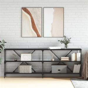 Table console noir 200x30x75 cm bois d ing&eacute;nierie et fer