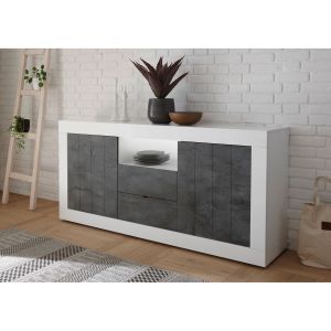 Image de home24 Buffet 2 portes battants 2 tiroirs Bronte blanc laqué brillant oxyde - SUBLEEM