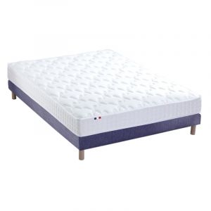 Ensemble Matelas accueil mémoire de forme MAM AZUR + Sommier Made in France Dimensions 140 x 190 cm, Sommier Bleu denim