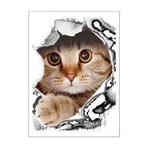 Sticker Chat &agrave; travers le mur * Dimensions : 29 x 21 cm * Ad sif Fonctions : d&eacute;coration ad sive Contenu : 1 sticker chat