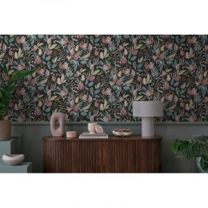 A.S. Creation Pv/int bourgeons fond noir