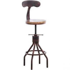 Décoshop26 Tabouret de bar chaise haute de comptoir avec dossier design industriel vintage métal bronze et bois TDB10320
