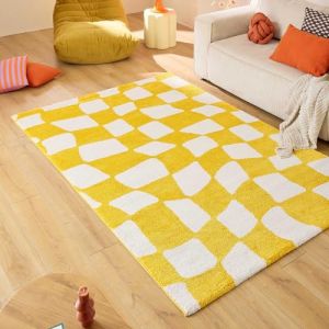 Nazar Tapis vintage style ann&eacute;e 70 &agrave; motif damier jaune 80x140
