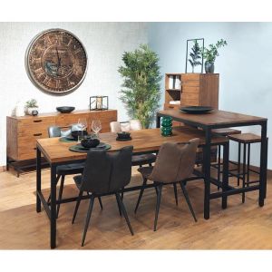 Table repas 180 cm bois rustique m&eacute;tal noir industriel - FACTORY