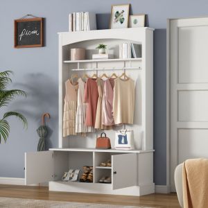 Liberté - Meuble d'entrée avec banc à chaussures, séparateurs réglables, porte-manteau, espace de rangement