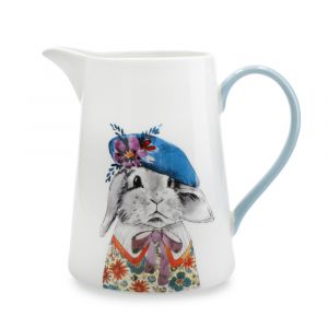 MIKASA x Tipperleyhill Fine China Krug, Large Pichet pour Eau, Lait et Jus de Fruits, Vaisselle élégante avec Impression de Lapin, 1,2L, Résistant au Lave-vaisselle et en Emballage Cadeau
