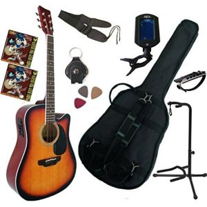 Image de MSA Musikinstrumente Pack guitare électro acoustique Sunburst 9 accessoires