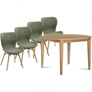 Hellin Table ronde extensible pieds fuseau D115 + 4 chaises tissu - victoria - Kaki