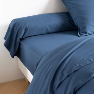 Someo Taie de traversin coton lav&eacute; Bleu marine 140 cm - celeste