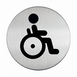 Image de Durable 490623 Plaque de porte Pictogramme Rond 83 mm en Acier Inoxydable Signalétique WC Toilettes Handicapés Adhésif Pièce