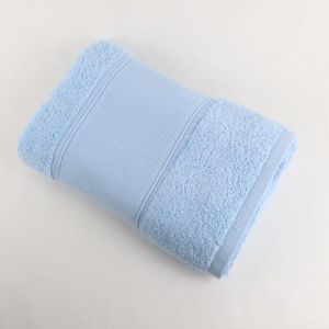 Linandelle Serviette de bain en coton bouclette éponge avec bande à broder en toile AIDA - Bleu -