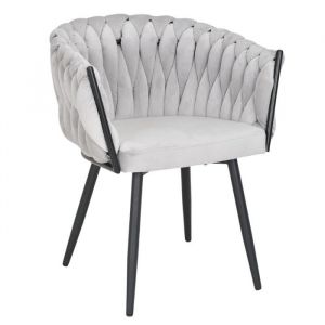 Meubletmoi - Chaise en velours tressé doux gris clair avec pieds métal - bowi 2