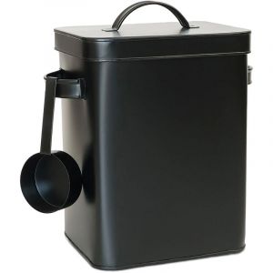 Relaxdays Boîte en métal, 6,5 l, boîte de Rangement avec Aide au Dosage, Nourriture pour Animaux et café, hermétique, Noir