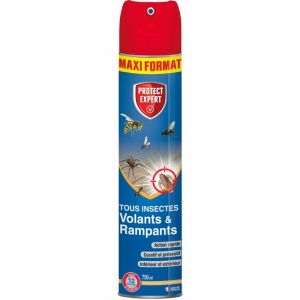 PROTECT EXPERT Foudroyant Insectes Volants & Rampants - 750ml - Moustiques Mites Alimentaires Rampants Fourmis Puces - Action Curative Et Préventive VOLRAMP750