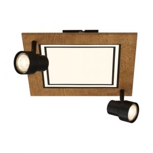 BRILONER - Plafonnier LED avec spots, lumière blanche chaude, plafonnier orientable, lampe LED en bois, lampe de salon 12W avec fonction mémoire, 295x295x155 mm (LxlxH)