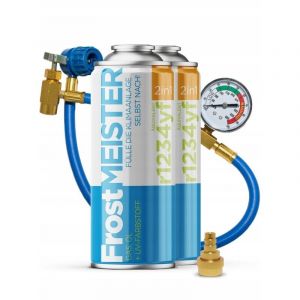 FROSTMEISTER 2en1 400ml - 2x Canette R1234yf + Tuyau avec manom&egrave;tre + Adaptateur KIT CLIMATISATION EN LIBRE-SERVICE