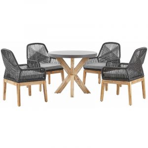 Beliani Set de jardin table ronde en fibre-ciment gris et 4 chaises noires OLBIA