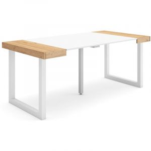 Skraut Home - Table console extensible  - Ch&ecirc;ne et blanc - Pieds bois massif - 180 cm - 8 personnes