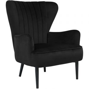 Arthur Fauteuil à oreilles Fauteuil relax Moderne Rembourré Velours Noir - Svita