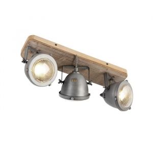 Qazqa Spot industriel en acier avec bois à 3 lumières inclinables - EMALDO